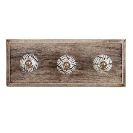 Black Leaf Ceramic Wooden Hooks